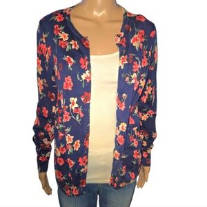Navy Floral Button-Front Cardigan